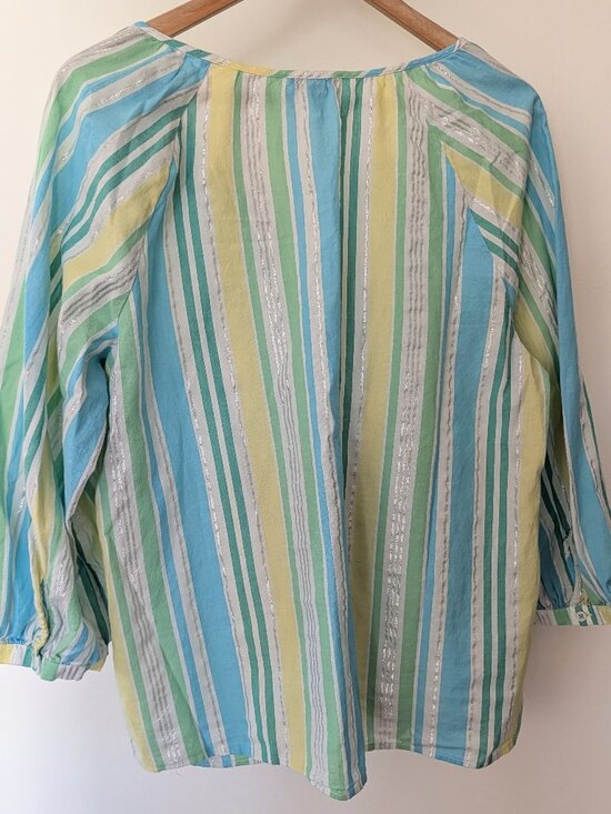 Talbots Womens Cotton Striped Metallic Beachy Loose Tunic Blue Green Yellow L - Picture 5 of 7